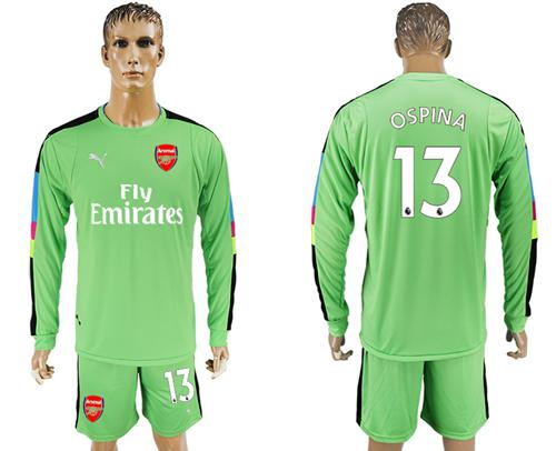 Arsenal #13 Ospina Green Goalkeeper Long Sleeves Soccer Club Jersey - Click Image to Close